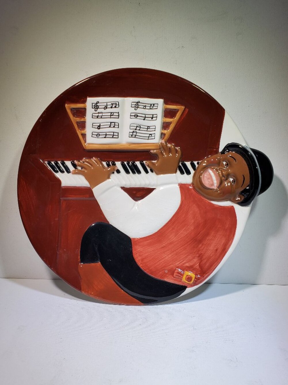 VINTAGE BLACK AMERICANA...HAND PAINTED PLATE... *** RAGTIME*** CLAY ART 1996